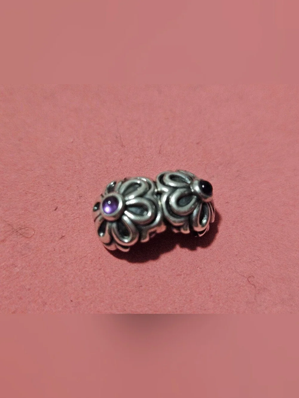 Psndora Retired Sterling Silver Flower Clip Charm with Amethyst Center - Purple